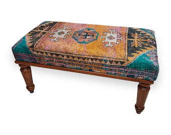 handmade furniture, bohemian bench, ottoman bench, kilim bench, turkish rug bench, hallway bench, piano bench, make up stool, RSB 04-02