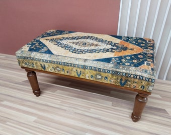handmade bench, ottoman bench, footstool bench, soft seat, entry sofa, make up stool, piano bench, hallway bench, kilim bench, RSB 02-01