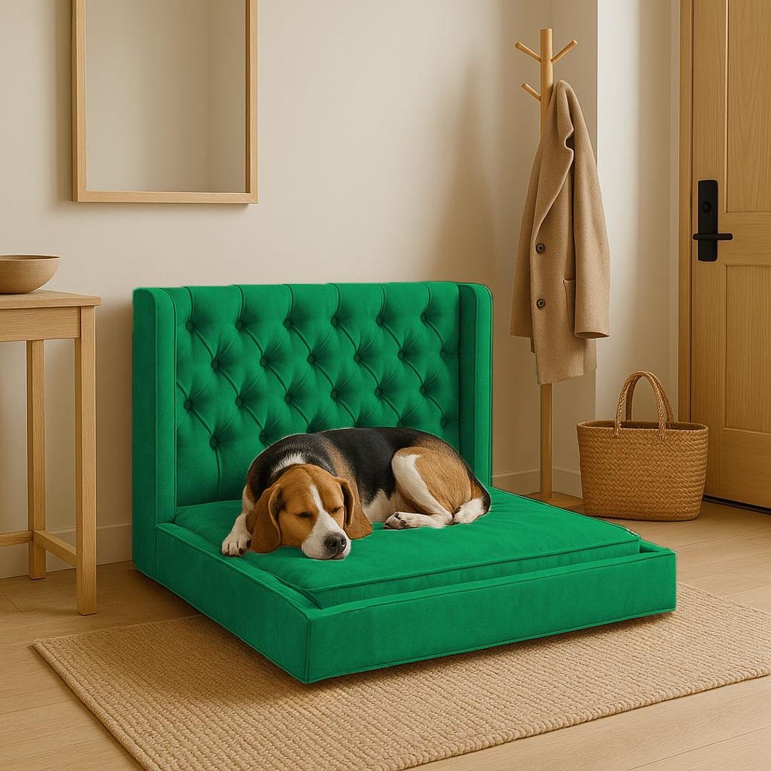 Forest Green Dog Bed, Deep Velvet Pet Couch, Nature Inspired Dog