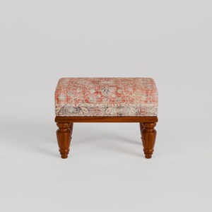Red print rug stool, Bathroom bench, Footstool for chair, Boho home decor, Cozy footstool, Patio foot rest, Shoe rack, 9x18x14" RSB 9x18 57