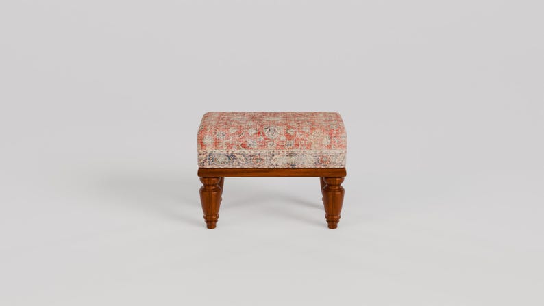 Red print rug stool, Bathroom bench, Footstool for chair, Boho home decor, Cozy footstool, Patio foot rest, Shoe rack, 9x18x14" RSB 9x18 57