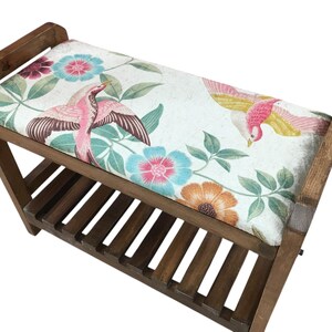 Cream Spring Garden Shoe Rack Bench | Narrow Entryway Shoe Storage | Boho Turkish Handmade