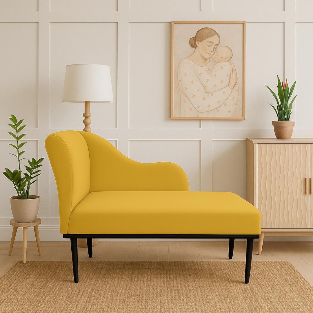 Mustard Window Seat, Chaise With Cushion, Modern Home Decor
