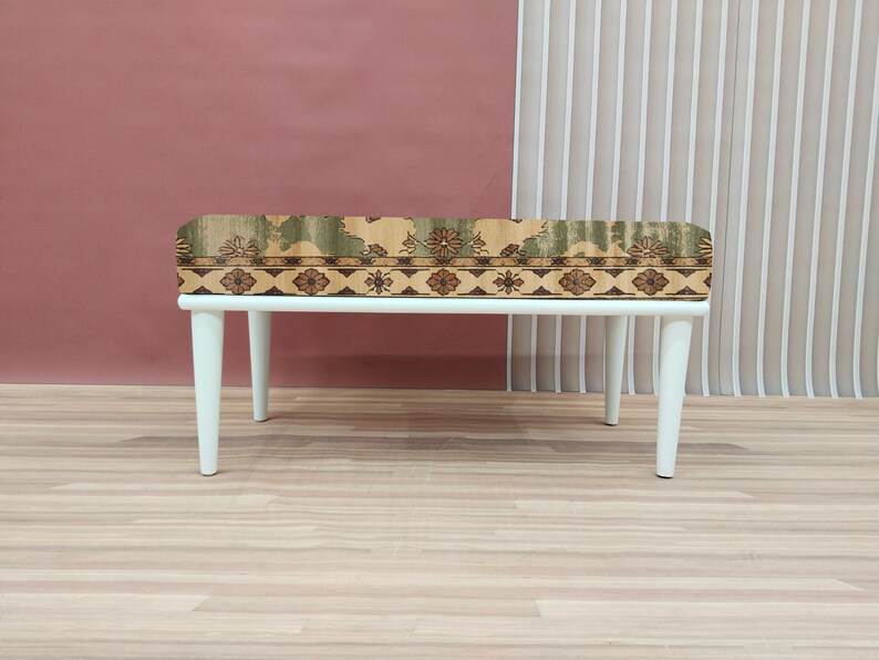 Yellow vintage bench, Industrial bench, Eclectic bench, Foyer hall bench, Rustic mid table, Durable seating, Strong shoe bench, RSB 275