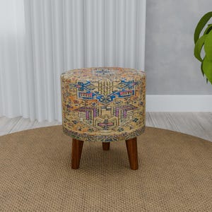 Yellow Round pouf, Glam footstool, TV room footrest, Functional stool, Multipurpose bench, Indoor pouf seat, Poufy footstool, RS 35-02
