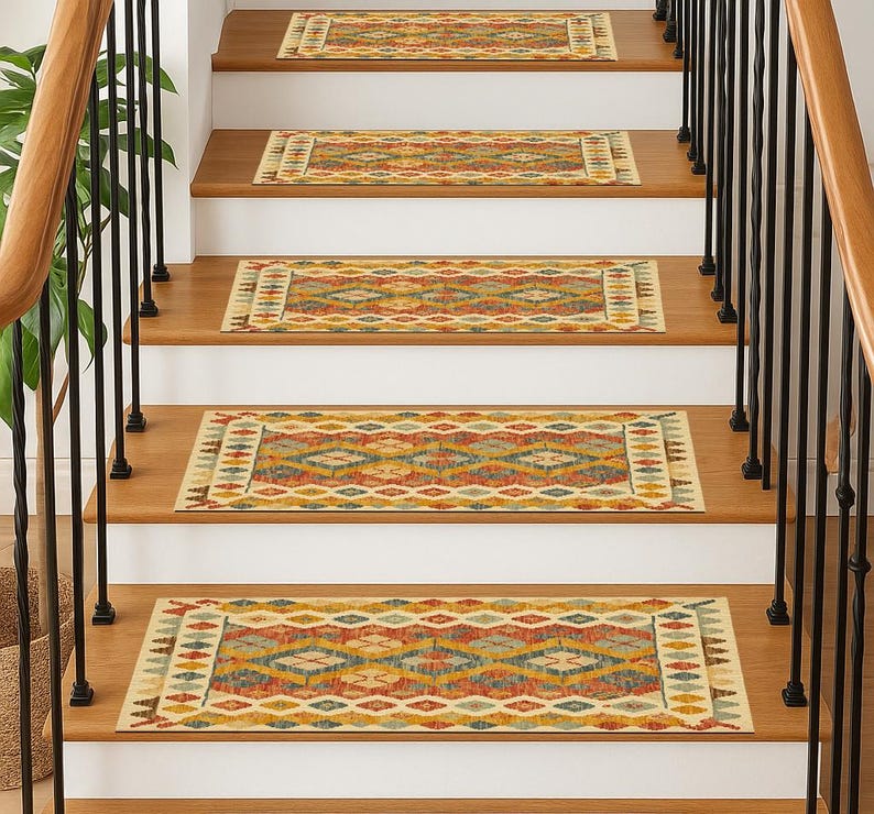 artistic rug decor, summer vibe mat, cozy stair rug, premium print rug, orange home decor, cute runner rug, soft stair mats, RS 300