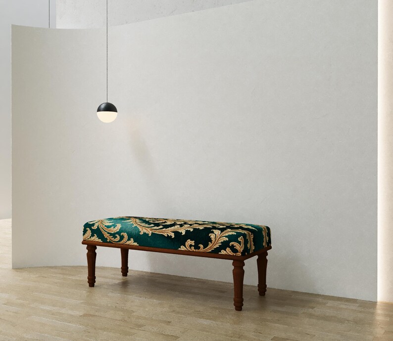 Emerald green pouf, Palace style bench, Luxury decor, Boho kitchen chair, Baroque shoe bench, Pet friendly stool, Ottoman end table, RSB 389