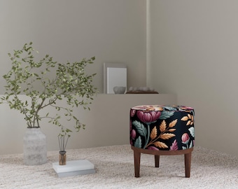 Gothic footstool, Foyer round bench, Cozy furniture, Dressing chair, Modern hall decor, Ottoman tea table, Floral pouf stool, RS 446