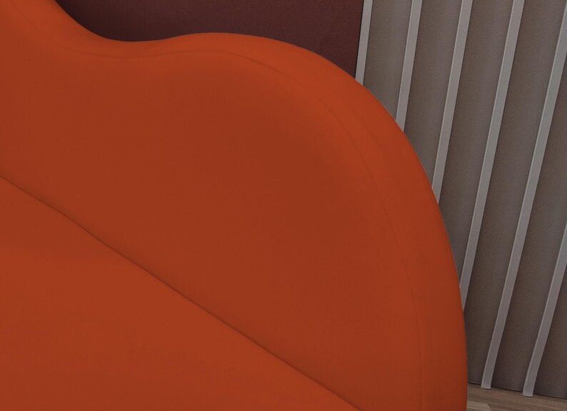 Modern bedroom decor, Burnt orange lounge, Relaxing sofa, Fainting chaise lounge, Soft cushioned bench, Bench with backrest, Loveseat lounge
