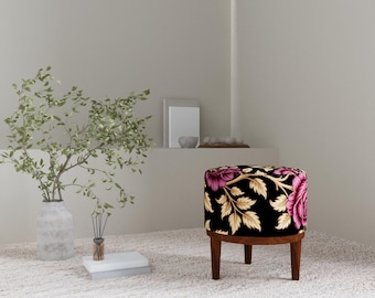 Romantic footstool, Front door seat, Comfortable bench, Botanical pouf stool, Majestic furniture, Ottoman footrest, Boho round chair, RS 514