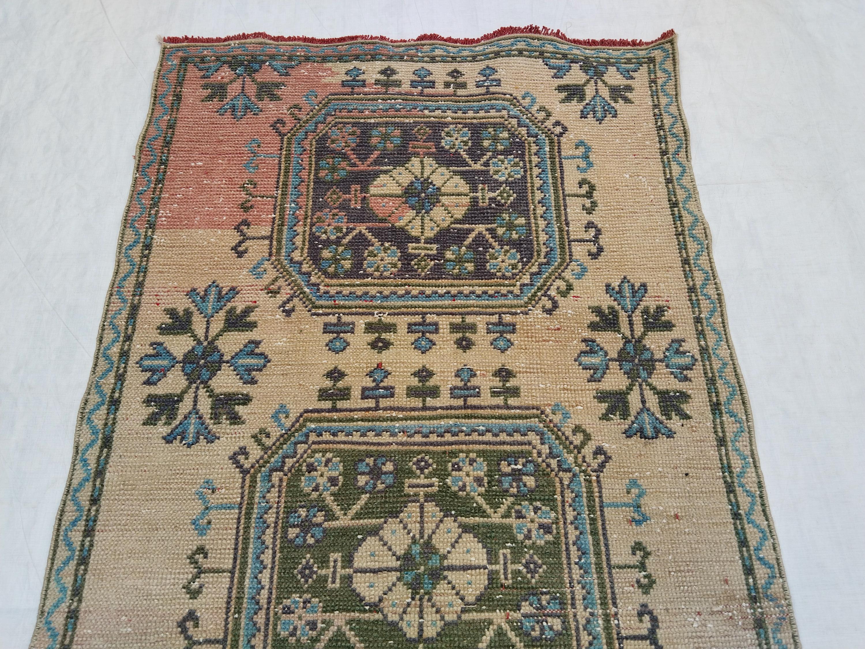 ヴィンテージ ランナーラグ、装飾ラグ、ベージュ トルコ製ランナー