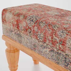 Red print rug stool, Bathroom bench, Footstool for chair, Boho home decor, Cozy footstool, Patio foot rest, Shoe rack, 9x18x14" RSB 9x18 57