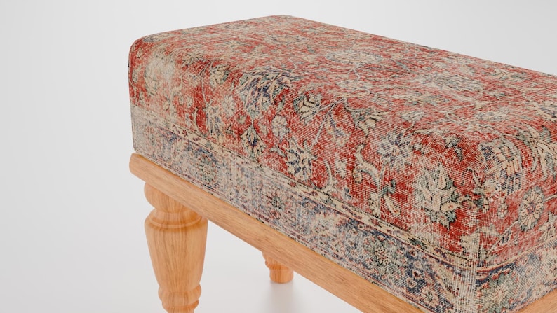 Red print rug stool, Bathroom bench, Footstool for chair, Boho home decor, Cozy footstool, Patio foot rest, Shoe rack, 9x18x14" RSB 9x18 57