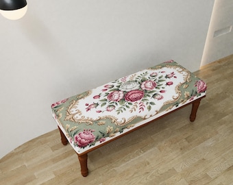 Puf floral retro, banco verde salvia, taburete macetero, asiento suave al tacto, banco de cocina pequeño, silla resistente a la decoloración, organizador de ducha, RSB 374