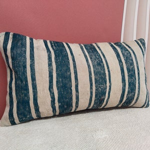 Pastel pillow cover, Handwoven pillow, Mudcloth pillow, Kilim rug pillow, 12x24 inches pillow, Wool pillow cover, Euro sham cover,