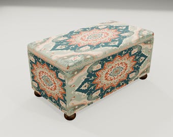 Pastel Oriental Rug Ottoman | Fabric Storage Bedroom Seating Chest, RS 12