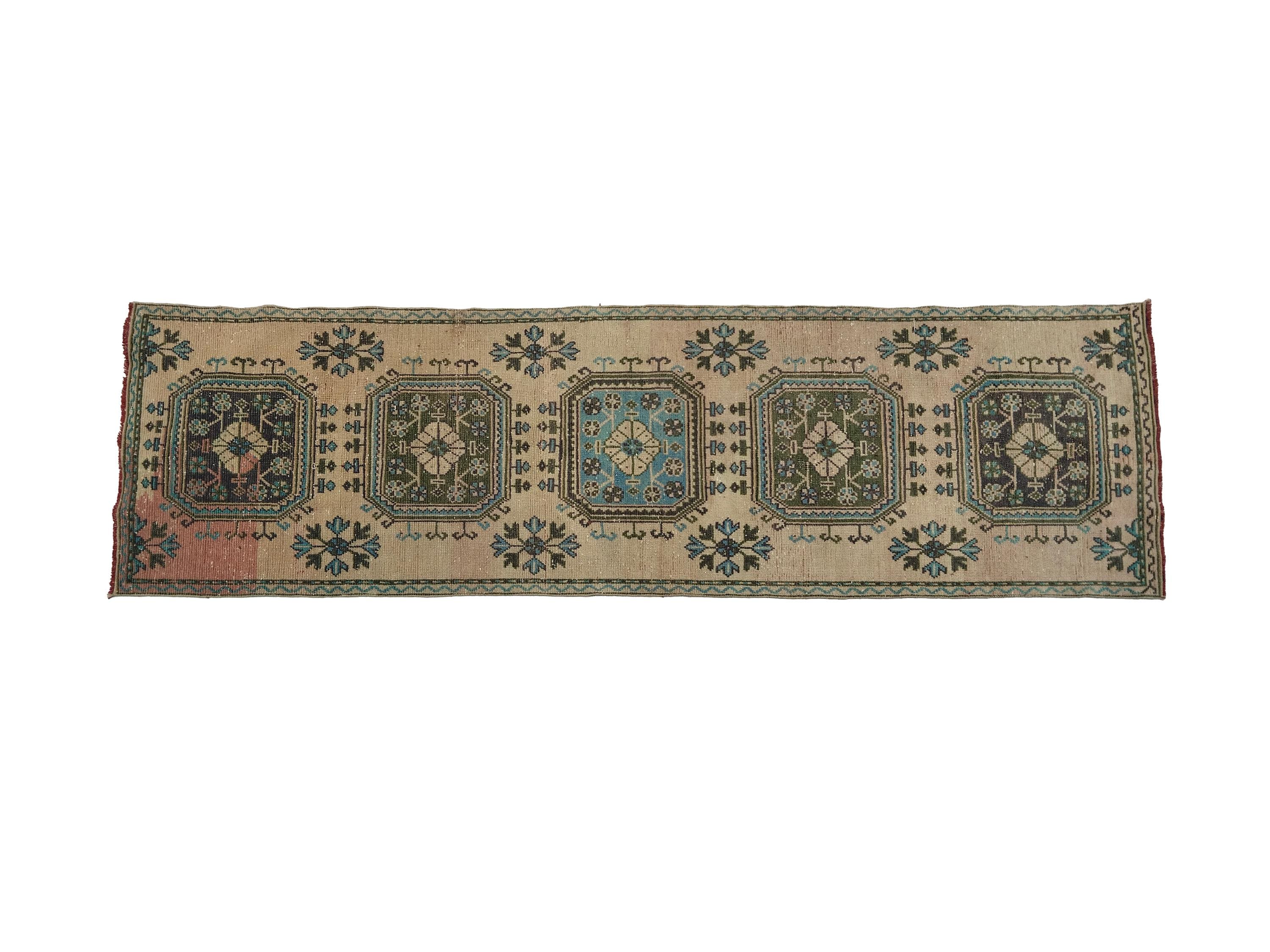 ヴィンテージ ランナーラグ、装飾ラグ、ベージュ トルコ製ランナー