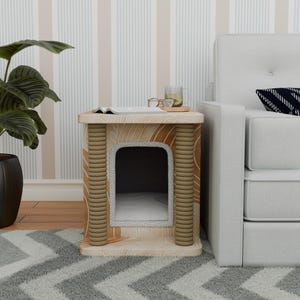 Casa portátil para gatos, Casa para mascotas neutra, Cama para gatos estilo boho, Escondite para gatos, Casa divertida para mascotas, Cama minimalista para gatos, Casa atrevida para gatos, Almohada para gatos