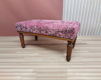 handmade bench, piano bench, hallway bench, entryway bench, ottoman bench, turkish rug upholstered bench, bohemian bench, 18x18x36'', RSV 01