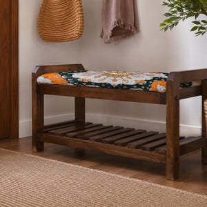 Teal Grand Sunburst Shoe Rack Bench | Narrow Entryway Shoe Storage | Boho Turkish Handmade image 3