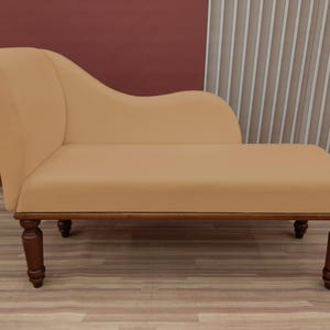 Banquette couch, Caramel chaise lounge, Strong long bench, Sustainable seating, Soft textured chaise, Cozy bedroom decor, Trendy furniture