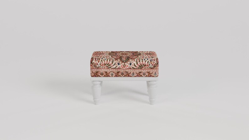 Tribal patterns stool, Floral print rug bench, Ottoman pouf, Oriental foot rest, Footstool for couch, Shoe rack, 9x18x14, RSB 9x18 755-00