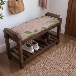 Blush Aztec Zigzag Shoe Rack Bench | Narrow Entryway Shoe Storage | Boho Turkish Handmade image 10