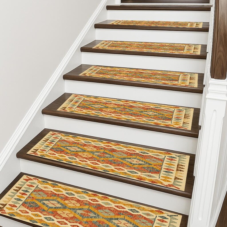 artistic rug decor, summer vibe mat, cozy stair rug, premium print rug, orange home decor, cute runner rug, soft stair mats, RS 300