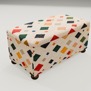 Colorful Geometric Square Storage Ottoman | Fabric Patterned Seating Trunk Box, RS 183