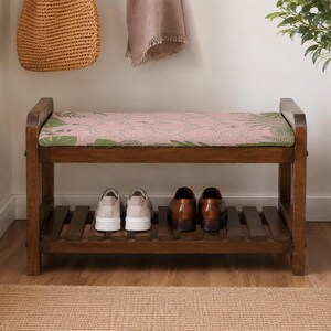 Blush Aztec Zigzag Shoe Rack Bench | Narrow Entryway Shoe Storage | Boho Turkish Handmade image 4