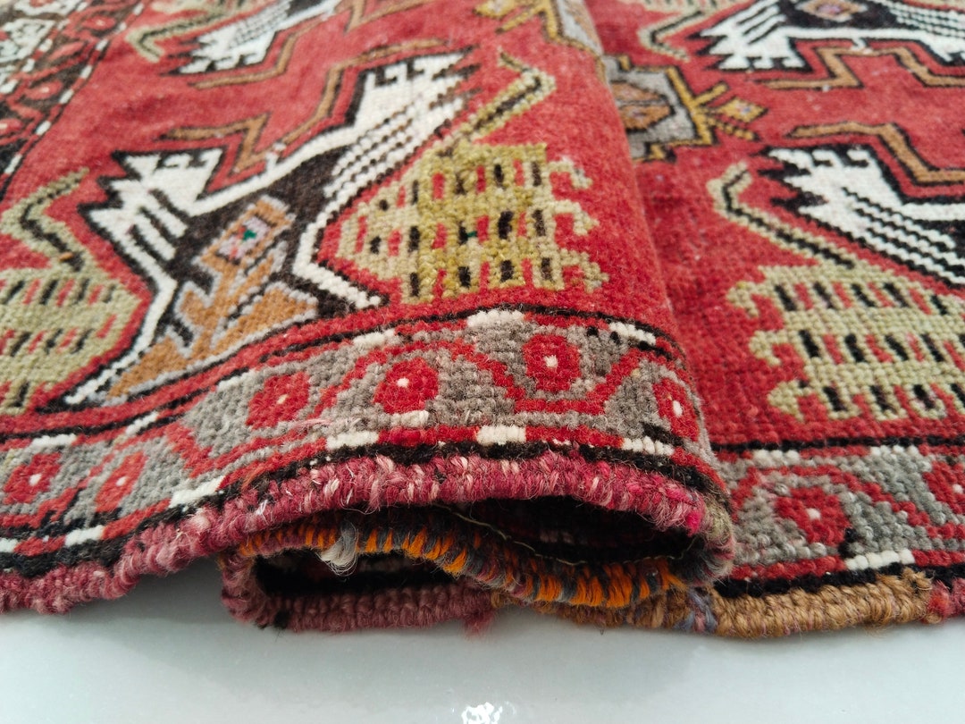 Red Black Oushak Rug, Small Area Vintage Rug, Hanmade Wool Rug ...