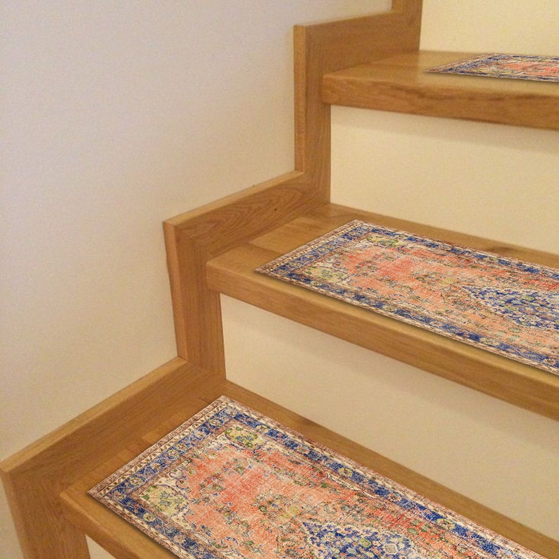 bohem stair tread rug runner, handmade runner rug, stair rug mat, decorative runner rug, oushak runner rug, non-slip rug runner mat,