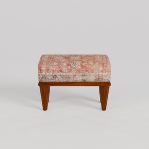 Red print rug stool, Bathroom bench, Footstool for chair, Boho home decor, Cozy footstool, Patio foot rest, Shoe rack, 9x18x14" RSB 9x18 57