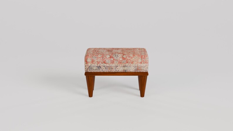 Red print rug stool, Bathroom bench, Footstool for chair, Boho home decor, Cozy footstool, Patio foot rest, Shoe rack, 9x18x14" RSB 9x18 57