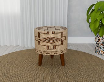 Southwestern ottoman, Tribal pouf, Footrest stool, Make up stool, Vanity stool, Handmade furniture, Round rustic stool, Tan color pouf RS 47