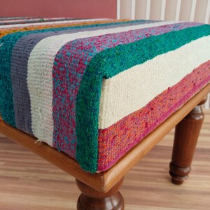 Colorful Kilim Bench | Handwoven Vintage Rug Ottoman | Eclectic Entryway Seating image 8