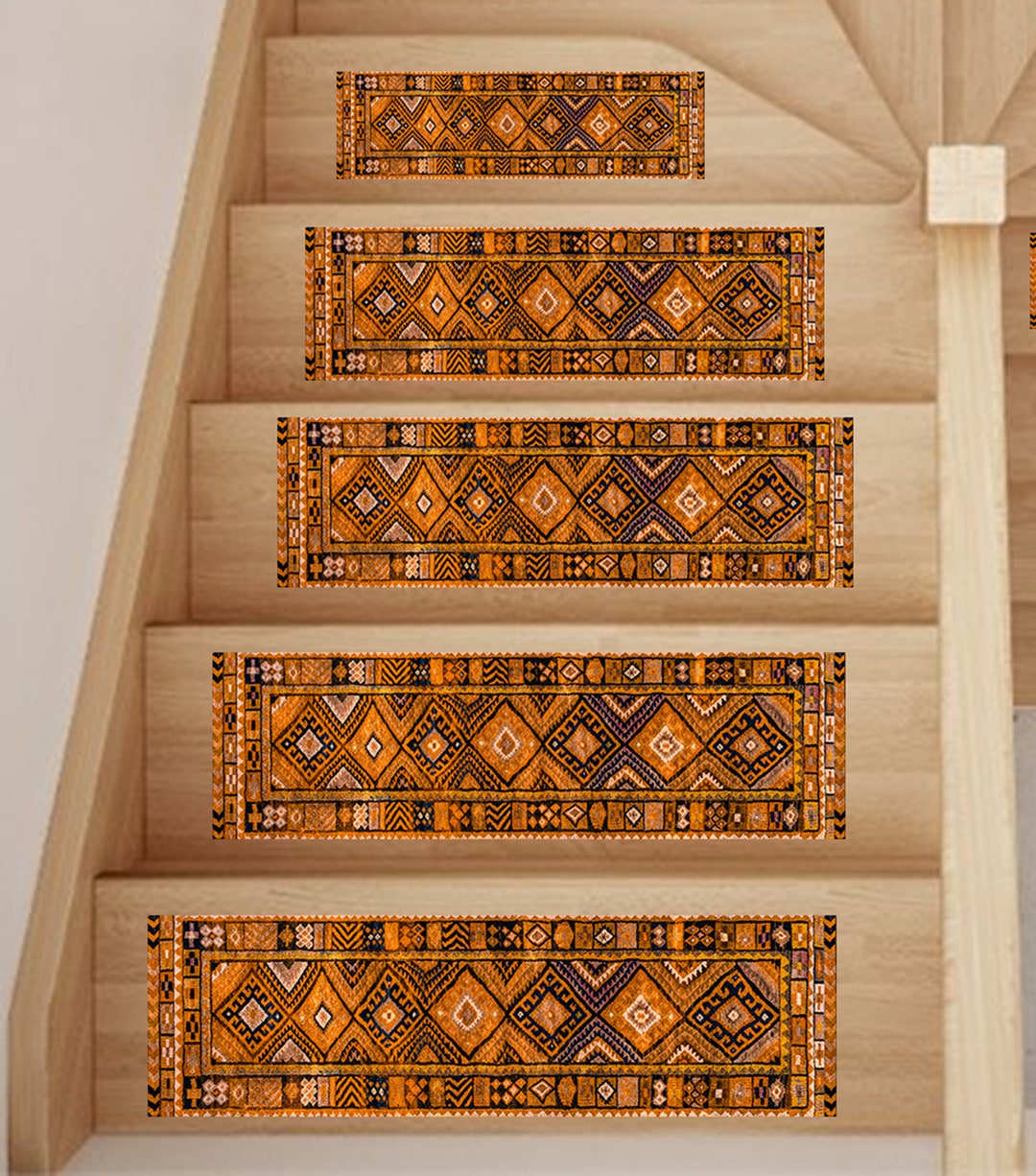 Orange Stair Rug Runner, Bohemian Stair Tread Rug, Handmade Mat ...