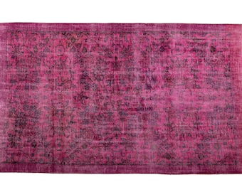 ダークピンクのラグ、オリエンタルラグ、キッチン用ラグ、ヴィンテージ