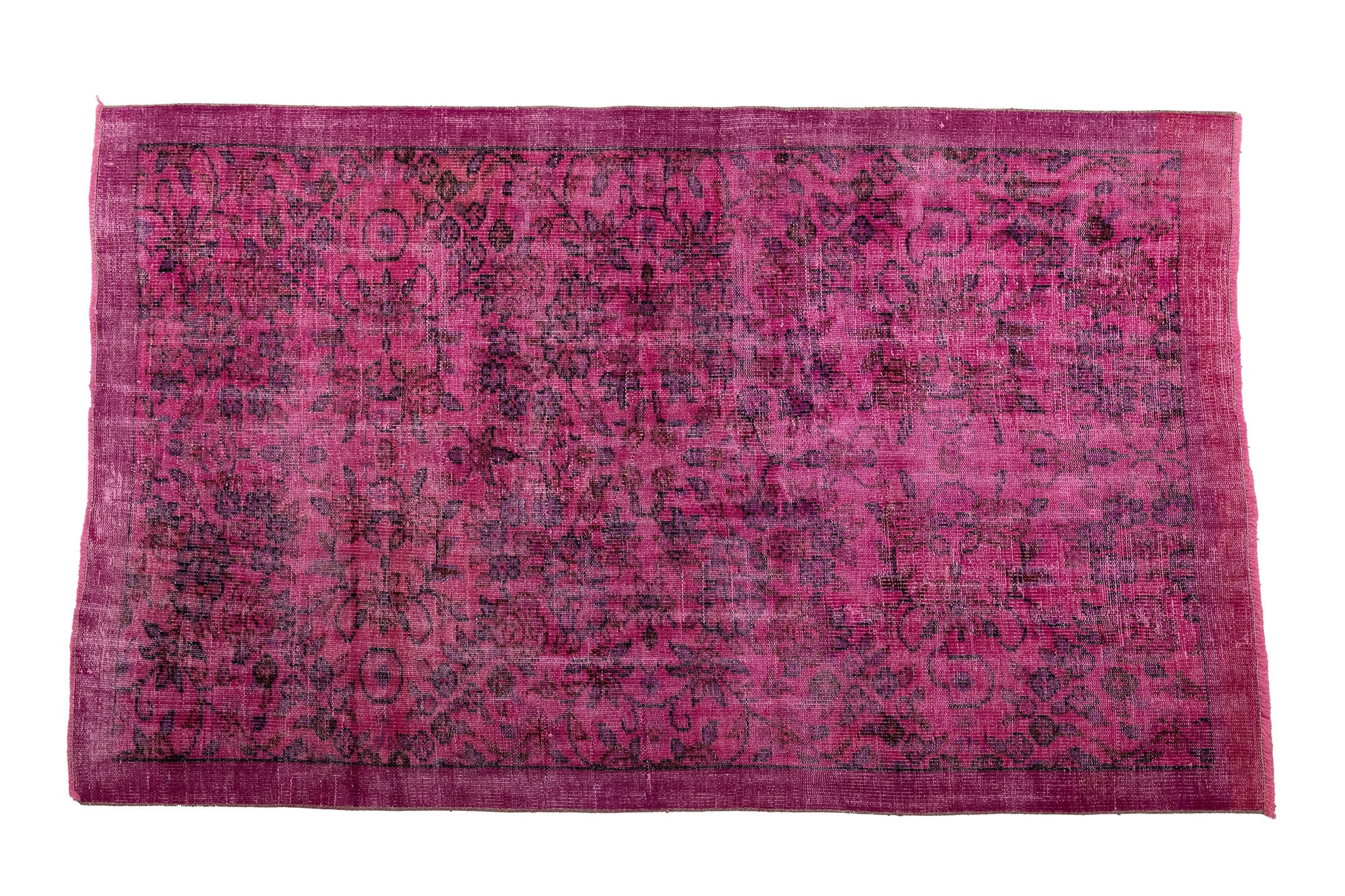 ダークピンクのラグ、オリエンタルラグ、キッチン用ラグ、ヴィンテージ