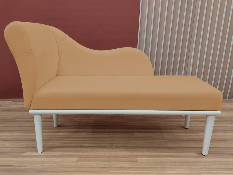 Banquette couch, Caramel chaise lounge, Strong long bench, Sustainable seating, Soft textured chaise, Cozy bedroom decor, Trendy furniture