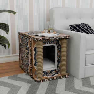 Kattbädd i vintagedesign, Neutralt husdjurshus, Husdjursbädd med mandalamotiv, Användbart katthus, Nyckfullt katthus, Kreativa möbler, Lyxig inredning