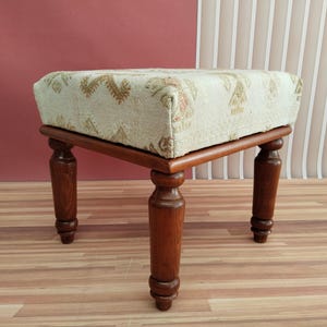 Ivory Geometric Motif Square Bench | Boho Entryway Shoe Ottoman Pouf image 8