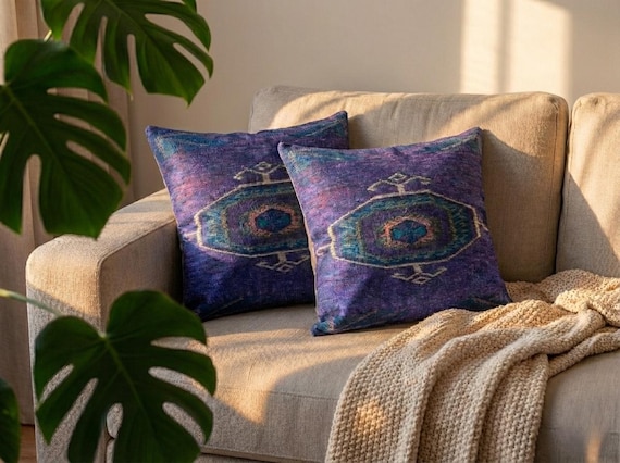 boho pillow cover, fabric cushion, couch pillow, purple pillow, decorative pillow, toss pillow, washable pillow, farmhouse pillow, RS 83