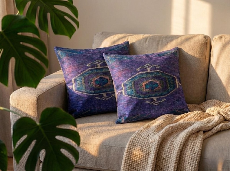 boho pillow cover, fabric cushion, couch pillow, purple pillow, decorative pillow, toss pillow, washable pillow, farmhouse pillow, RS 83