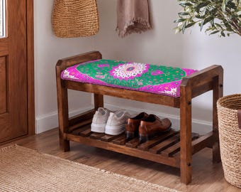 Magenta Vivid Mandala Small Shoe Bench | Closet Storage Organizer