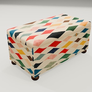 Colorful Diamond Pattern Storage Ottoman | Fabric Geometric Seating Trunk Box, RS 182