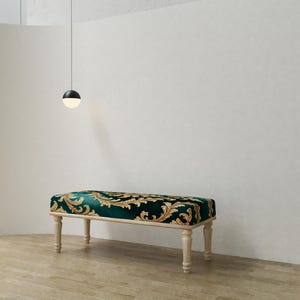 Emerald green pouf, Palace style bench, Luxury decor, Boho kitchen chair, Baroque shoe bench, Pet friendly stool, Ottoman end table, RSB 389