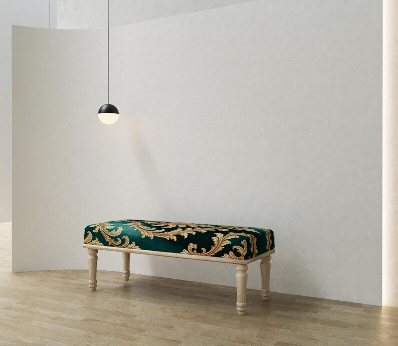 Emerald green pouf, Palace style bench, Luxury decor, Boho kitchen chair, Baroque shoe bench, Pet friendly stool, Ottoman end table, RSB 389