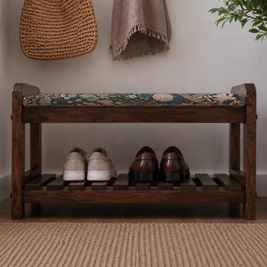 Banco Sapateira Botânica Pavão Azul-petróleo | Armário para Sapatos de Corredor | Estilo Boho Turco Feito à Mão imagem 5