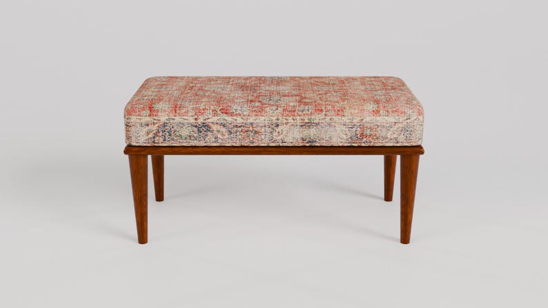 Oushak rug pattern bench, Piano bench, Handmade ottoman, Decorative bench, Entry bench, Shoe bench, End of bed bench, Rustic bench, RSB 57
